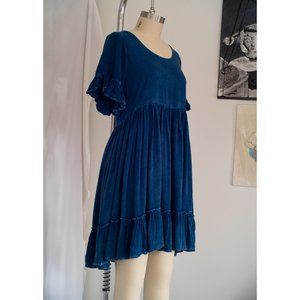 Blue Rayon Babydoll Dress, Size Medium